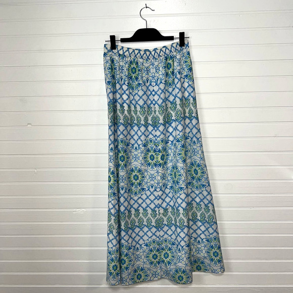 J McLaughlin Size Small Bohemian Modern Preppy Nautical SILK Artsy Maxi Skirt - Picture 4 of 9